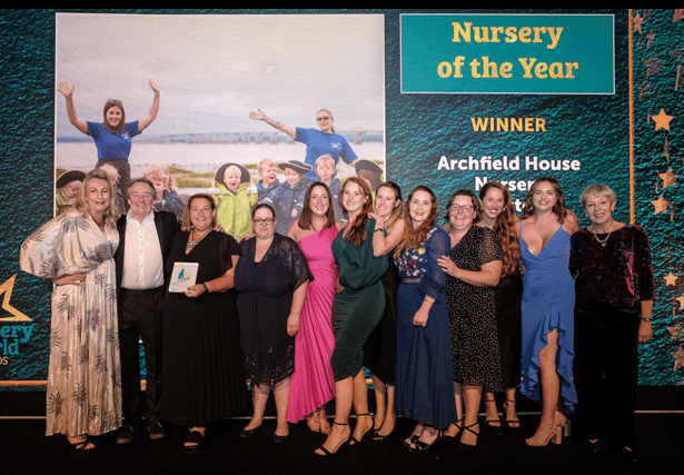 Staff from Archfield House nursery collect their award at the London awards ceremony