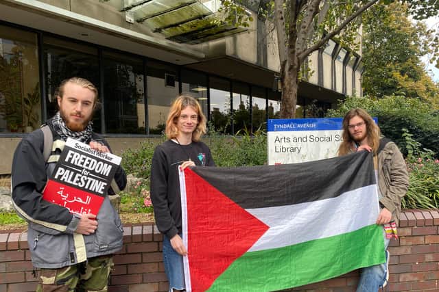 Bristol Socialist Worker Student Society member Charlie Gadd,  left, criticised the university’s approach to the Israel and Gaza situation