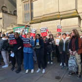 Students held a rally outside Wills Memorial Building in Bristol