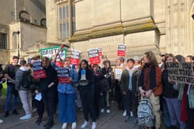 Students held a rally outside Wills Memorial Building in Bristol
