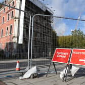 The pedestrian and cycle path remains blocked off more than a year after the fire at the derelict Grosvenor Hotel near Temple Meads