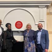 Marvin Rees and deputy mayors Craig Cheney and Asher Craig joined Bristol Beacon chief executive Louise Mitchell to unveil the plaque at Bristol Beacon