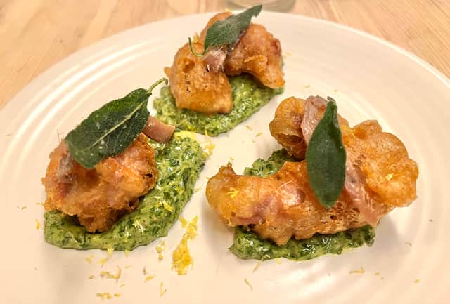 Crispy fried lamb sweetbreads, anchovy, sage and salsa verde