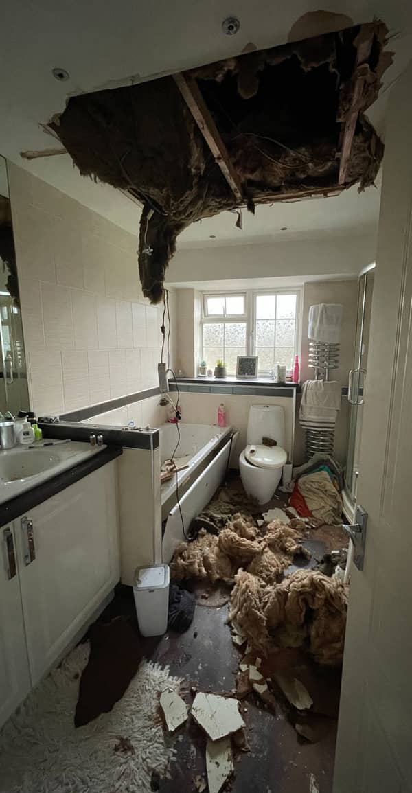 The ceiling in the Underwoods' main bathroom had entirely collapsed