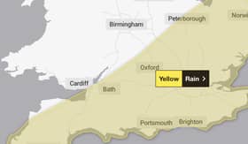 A yellow weather warning for rain is in place for Bristol (image: Met Office)