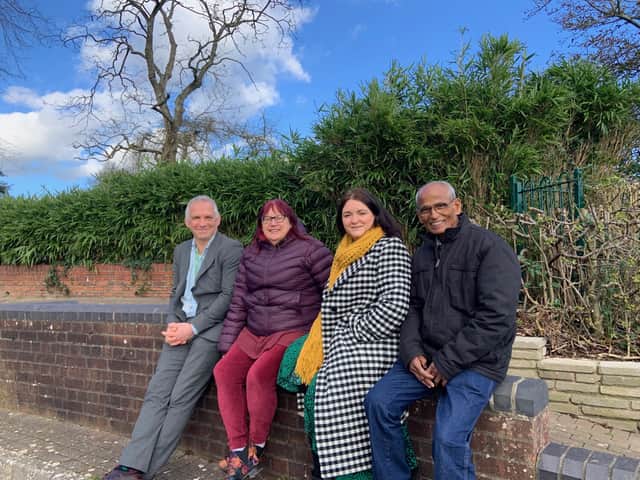 From left to right: Ward councillor Sean Rhodes, opposite lead member for communities and local place Jayne Stansfield, Cabinet member for communities and local place Leigh Ingham and Kingswood Park Friends member Raf Ackbar