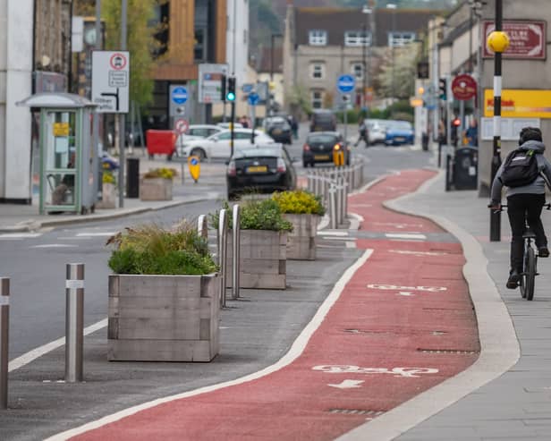 The 'dangerous' cycle lane on High Street, Keynsham