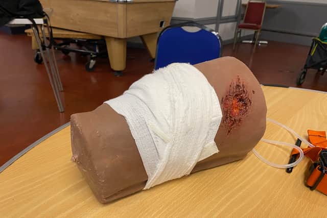 We learnt how to treat different type of stab wounds in the training 