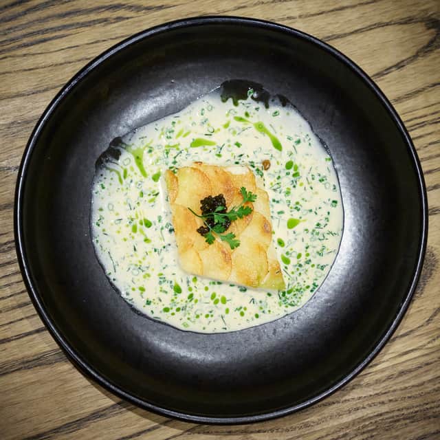 The potato scale brill, keta and Champagne sauce and caviar was another winning dish (photo: Tom Greetham)
