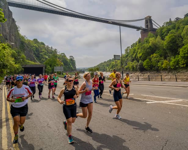 The 10k and half-marathon routes include views along the Avon Gorge on the way