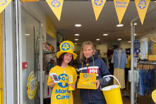 Mel Giedroyc surprised shoppers at the Marie Curie shop on Gloucester Road in Bristol 