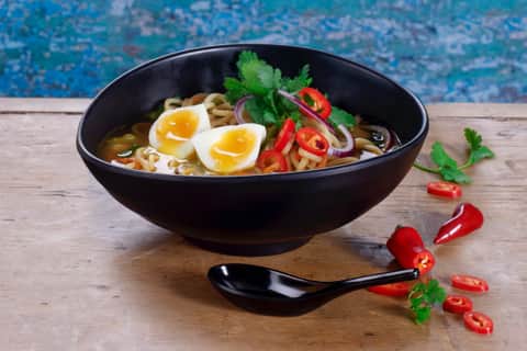 The new vegan dish is low on calories. It features noodles, bean sprouts, shitake mushroom, spring onion, Pak Choi, bamboo shoots, red onion, sliced chillies and coriander in a light broth and a poached egg or grilled chicken breast can be added for an additional charge.