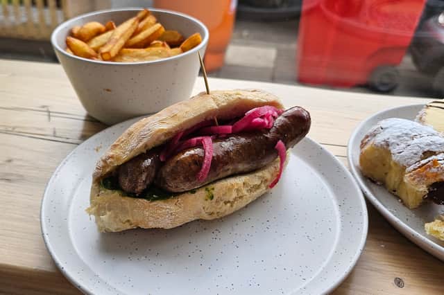 ChoriPan (£6.50; Argentine sausage, pickled onions and chimichurri on a homemade roll), with a side of chips (£3). The menu is inspired by recipes passed down by Fabiana's Nona and Abuela. 