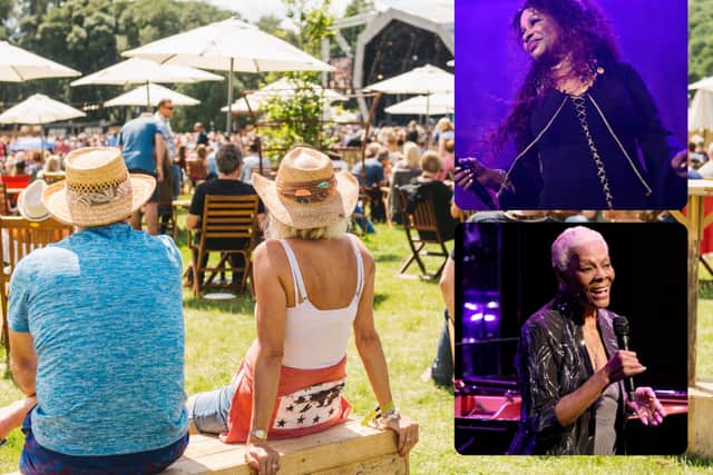 (Top to bottom right) Chaka Khan and Dionne Warwick are among the big names heading to Glynde Place this weekend for the 2024 Love Supreme jazz festival (Credit: Love Supreme/Getty Images)