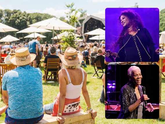 (Top to bottom right) Chaka Khan and Dionne Warwick are among the big names heading to Glynde Place this weekend for the 2024 Love Supreme jazz festival (Credit: Love Supreme/Getty Images)