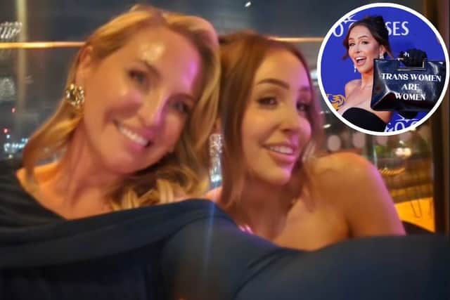 Main image: Josie Gibson and Ella Morgan pose for a photo together. Inset: Ella holds up her handbag for the camera.