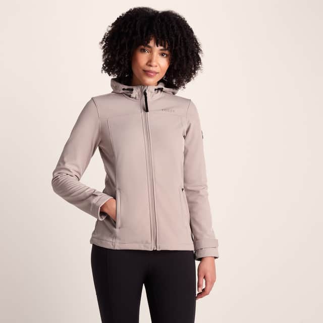 The TOG24 Keld Womens Softshell Hooded Jacket has been reduced to by half price in various colours, including dusky pink (pictured).