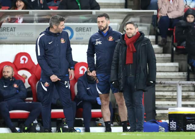 <p>Jamie McAllister, left, with Lee Johnson during their time at Sunderland</p>