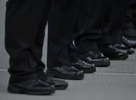 Stock photo of Metropolitan Police officers boots during a Metropolitan Police passing out parade for new officers at Peel House in Hendon.