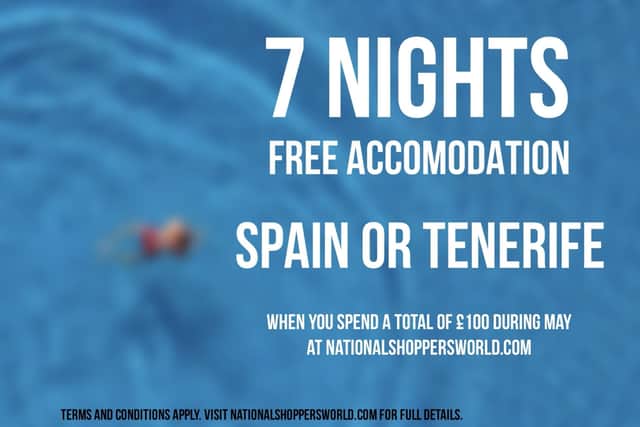 Seven nights free accommodation when you spend a total of £100 or more in May 2023